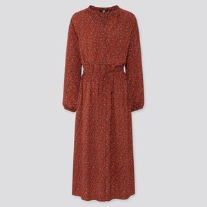 UNIQLO Printed V-Neck Long-sleeve Dress